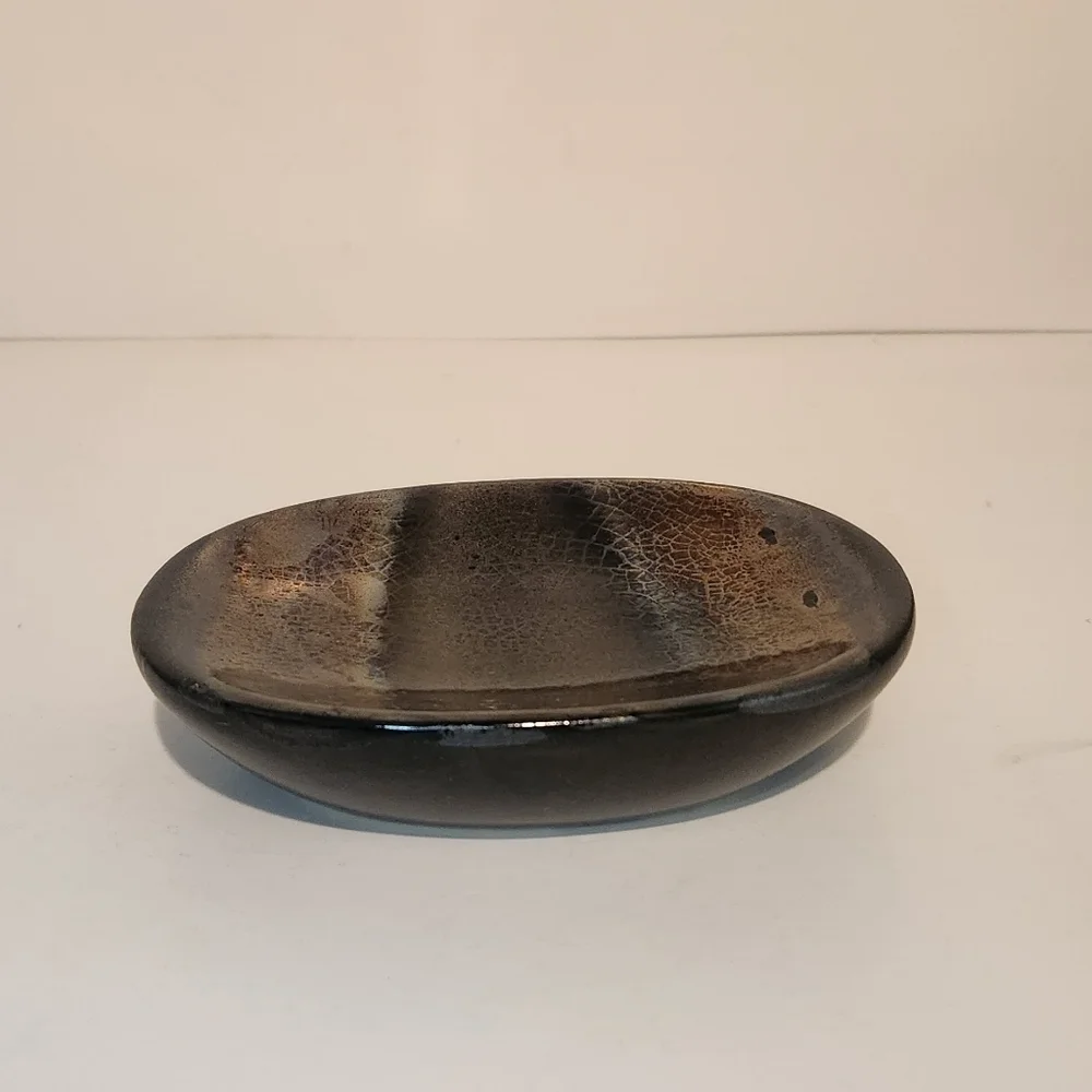 Ceramic Bronze/Brown Painted and Glazed Soap Dish